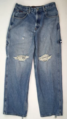 Jeans masculino Tommy Hilfiger 32x32 verdadeiro 30x31 perna larga carpinteiro bandeira grande vintage Y2K - Imagem 1 de 4