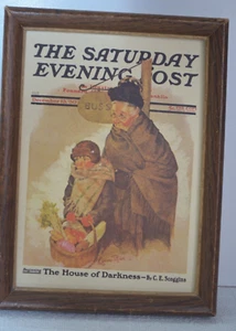 Vintage Saturday Evening Post Cover "Waiting for the Bus" 8x6 Wood Frame Print - Picture 1 of 15