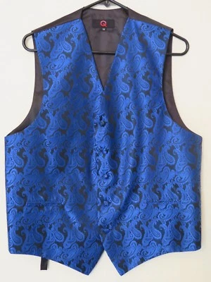 Men’s Brand Q Tuxedo Vest Royal Blue Paisley & Black Size Medium M (Worn Once) - Image 1 of 4