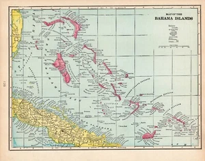 1899 Antique Map The Bahamas Vintage George Cram Bahama Islands Map 2356 - Picture 1 of 3