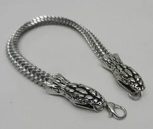 Two Snake Head Reptile 7mm Curb Link 8" Stainless Bracelet Men's Women's Unisex - Picture 1 of 8