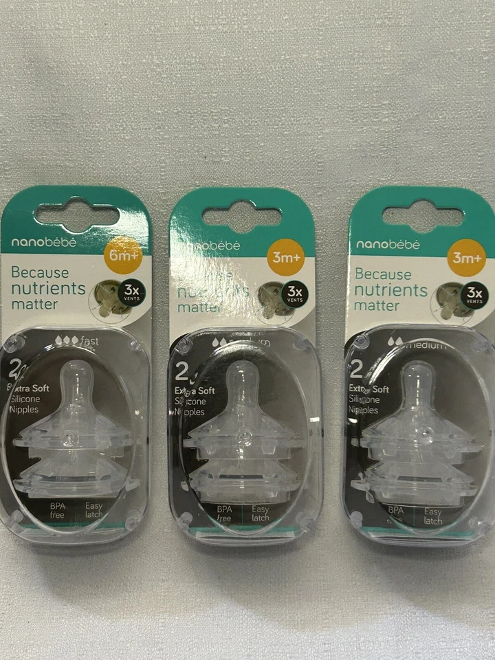 Nanobebe Medium Flow 2pk Baby Bottle Silicone Nipples 3m