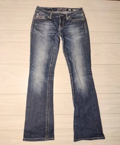 Miss Me Mid rise Easy Boot Stretch Dark Blue Jeans Women’s Size 27x33 Flap Pocke - Picture 1 of 8
