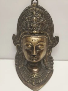 Vintage Chinese Cast Bronze Buddha Face Mask Wall Hanging - Picture 1 of 9