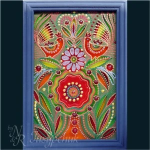Pintura popular tradicional ucraniana sobre vidrio hecha a mano enmarcada decoración de pared pysanky - Imagen 1 de 5