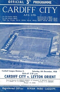 CARDIFF CITY V LEYTON ORIENT ~ 6 DE DICIEMBRE DE 1958 ~ PROGRAMA DE FÚTBOL - Imagen 1 de 1