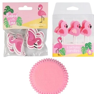 Pink Toppers Birthday Cake CANDLES CUPCAKE PICS Flamingo Party Pack - Picture 1 of 20