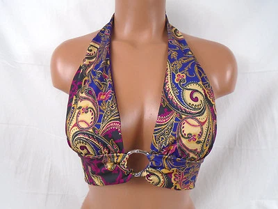 Sauvage Luxe Purple, Fuschia, and Gold Paisley Halter Bikini Top Small  #139L - Image 1 of 3