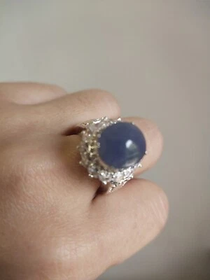 Anillo de circonitas cabujón jadeíta púrpura jade Birmania certificado sin tratar  Foto 1 de 4