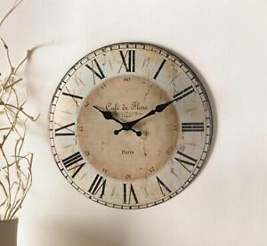 Wand Uhr "Café de Flore Paris" aus Metall im Shabby Look, Wohnzimmer Küche Deko