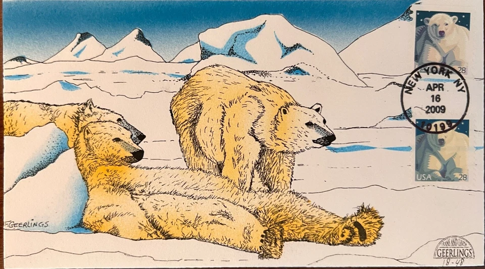 US Geerlings Polar Bears FDC 2009 two stamps per cover Hand Painted - Image 1 of 1