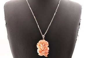 Certification, angel skin coral pendant top carved rose, (29mm(1.14in) 33ct). - Picture 1 of 16