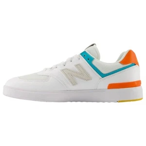 Mens New Balance 574 White/ Orange Athletic Casual Sneakers - Picture 1 of 5