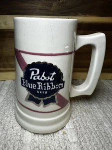 Vintage Pabst Blue Ribbon Beer Handmade Ceramic Mug Cup Stein Made In USA 1976 - Picture 1 of 5