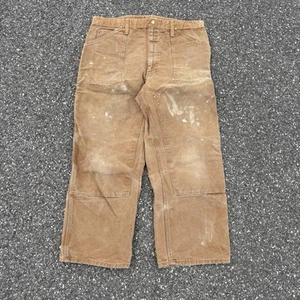 Vintage 70s Carhartt Double Knee Carpenter Pants 36x27 Brown Canvas Talon Zipper - Picture 1 of 12