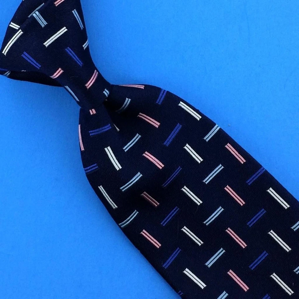 Gravata Turnbull & Asser Inglaterra gravata rosa cinza barras geométricas azul marinho luxo L3 nova - Imagem 1 de 4