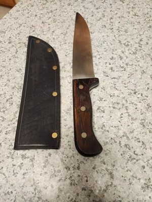 VINTAGE KNIFE-CUSTOM-TOOL STEEL-LARGE BOWIE-13.75 OAL-BLADE 8.5"-LEATHER SHEATH - Image 1 of 4