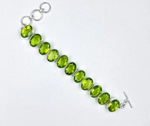 925 Sterling Silver Rose Cut Green Peridot Gemstone Jewelry Chain Bracelet - Picture 1 of 7
