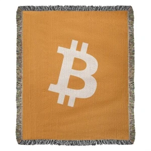 Bitcoin 100 % Baumwolle Überwurf Decke USA gewebt BTC Logo Kryptowährung Liebhaber Geschenk - Bild 1 von 3