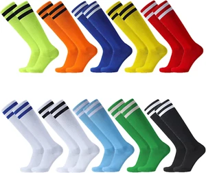10 Pairs Soccer Socks Stretchy Knee High Tube Socks Colorful Football Athletic T - Picture 1 of 7
