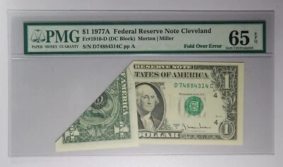 1977A $1 Cleveland Error Note Printed Fold Over PMG 65 EPQ - Image 1 of 2