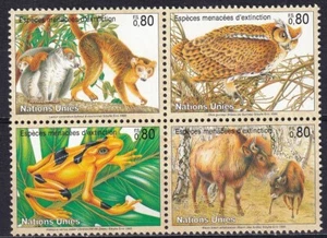 Naciones Unidas Ginebra 1995 Yvert 283/86 Fauna Aves Monos Bisontes Ranas MNH VF - Imagen 1 de 1