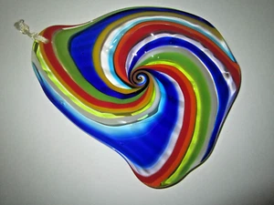 Vintage Singed Hanging Art Glass Swirl Pattern With Primary Colors - Picture 1 of 9