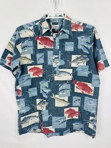 Reyn Spooner Shirt Mens L Naoki Gyotaku Red Blue Fish Print Pullover 4th July - Picture 1 of 13
