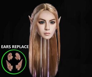 1/6 Fairy Head Sculpt Long Golden Hair Detachable Ears For 12" PH Pale Figure