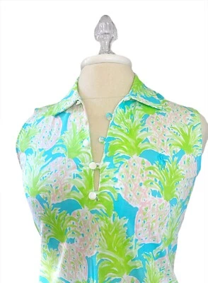Nuevo Polo Golf Mujer Tropical Estampado Piña Top Pequeño Turquesa Rosa y Verde Foto 1 de 4