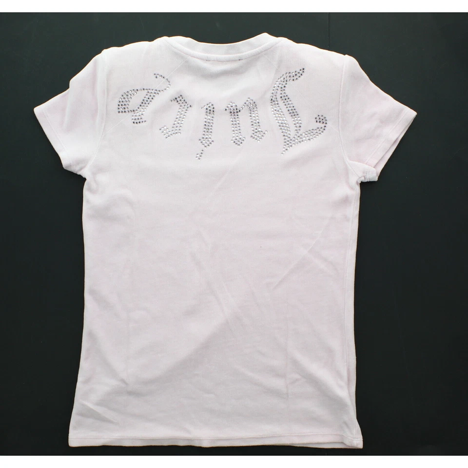 Juicy Couture Women's Black Label Velour Rhinestone Peek a Boo Tee Shirt S