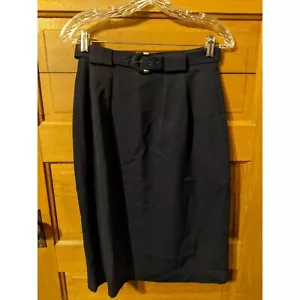 Preston & York Wool Skirt Size 8 Blue Lined Modest Womens Belt - Picture 1 of 9