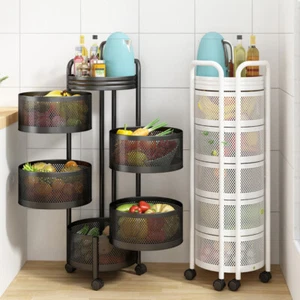 Kitchen Organiser Vegetable Storage Moving Fruits Basket Shelf Rotating Standing - Picture 1 of 94