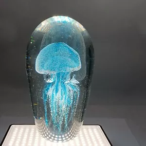 Pisapapeles de vidrio artístico grande azul burbujas controladas pieza de arte. PO - Imagen 1 de 9