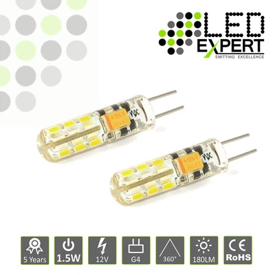 2 x 1.5W G4 LED Bulbs Round Jel Cool White 5 Year Warranty Super Bright  - Image 1 of 4