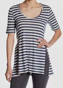 $188 LAmade Women's Blue White Striped Scoop Neck Slit Side T-Shirt Top Size XS - Picture 1 of 2