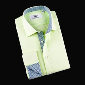 Business Dress Shirt Lime Green Herringbone 100% Egyptian Cotton Boss XL To XXL - Picture 1 of 10