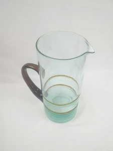 Hand Blown Cocktail Pitcher SeaGreen Yellow Amber Applied Handle 10" - Picture 1 of 11