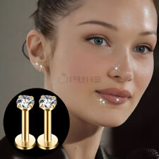 Diamond Cut CZ 4MM Gold Plated Surgical Steel Ear Cartilage Labret Piercing 2pcs
