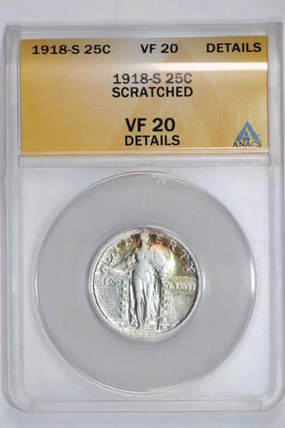 1918-S STANDING LIBERTY QUARTER ANACS VF20 DETAILS Cover