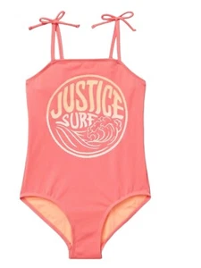 NWT Girls Justice Surf Swimsuit One Piece Size 10 UPF 50 - Coral Orange Pink - Picture 1 of 9