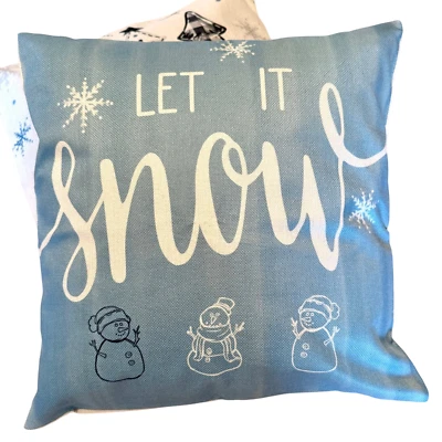 Funda de almohada decorativa navideña con detalles de muñecos de nieve Let It Snow Foto 1 de 4