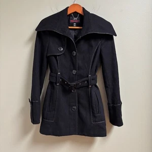 VTG Miss Sixty M60 Y2K Wool Coat Size XS Black Belted Grunge Gothic 90s Rock Emo - Picture 1 of 14
