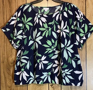 NWT LIZ CLAIBORNE XXL Round Neck Short Sleeve Plus Blouse Top Navy Floral - Picture 1 of 5