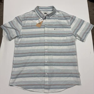 Quiksilver Oxford Strip Classic Button Up Pocket Short Sleeve Shirt XL NEW - Picture 1 of 8