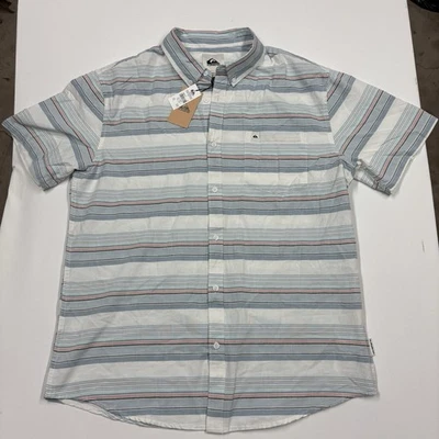 Quiksilver Oxford Strip Classic Button Up Pocket Short Sleeve Shirt XL NEW - Image 1 of 4