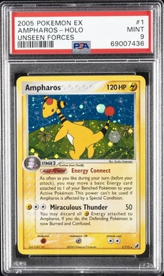 2005 POKEMON EX UNSEEN FORCES #1 AMPHAROS-HOLO PSA 9 - Image 1 of 2