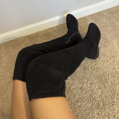 Botas hasta la rodilla Report Yasha para mujer negras de moda talla 7,5 gamuza sintética Foto 1 de 4