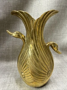 Vintage Solid Brass Art Deco Swan Vase 8” - Picture 1 of 7