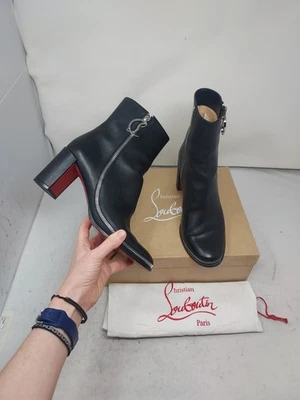Christian Louboutin EU 39 US 9 MUJER Negro CL Cremallera Cuero Botín Foto 1 de 4